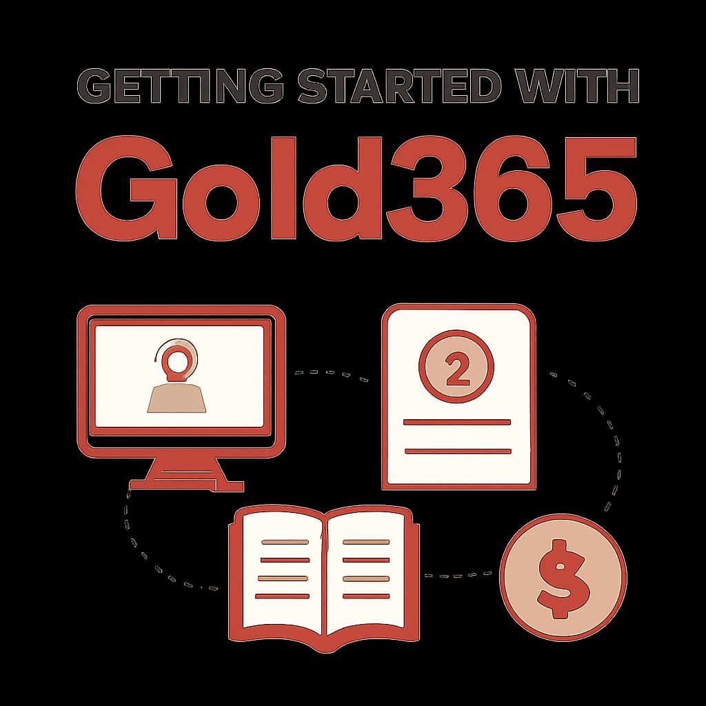 An educational diagram explaining how to get started with Gold365.
