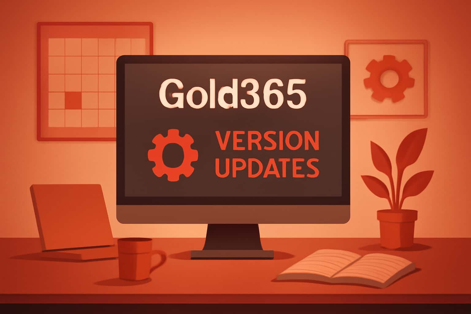An informative scene highlighting the Gold365 Version Updates with a focus on technology and updates.