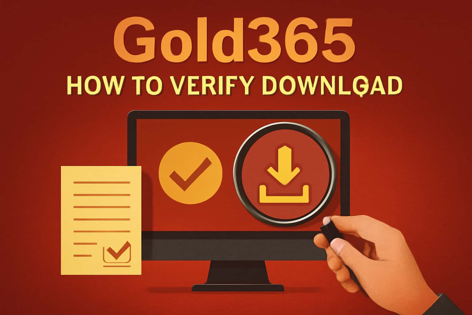 Informative scene showing how to verify the Gold365 download
