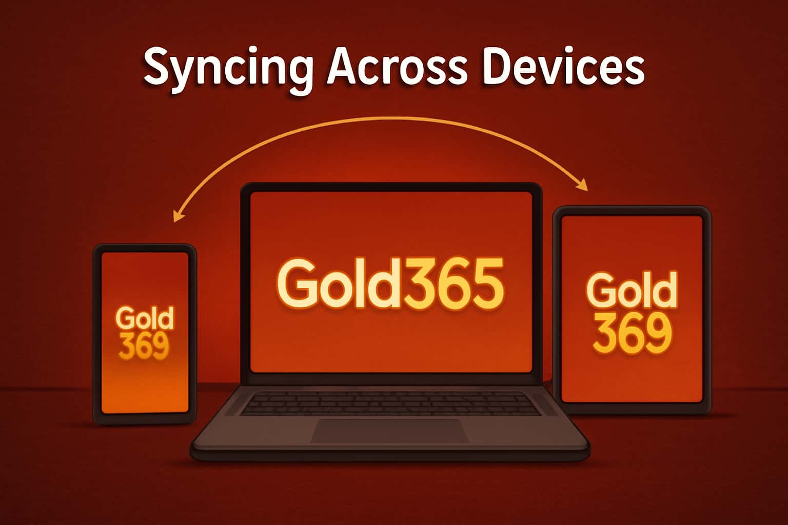 An informational scene illustrating syncing across devices for Gold365.